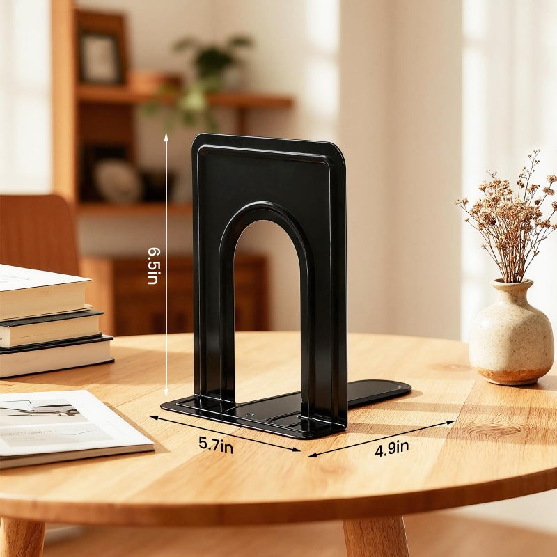 Happyhapi 14 Pair Book Ends for Shelves, 28 Pcs Metal Bookends Book Holder for Shelf, Heavy Book Stopper for Desk, Simple Library Office Home Bookend, 4.9 x 5.7 x 6.5 in, Black - Image 2